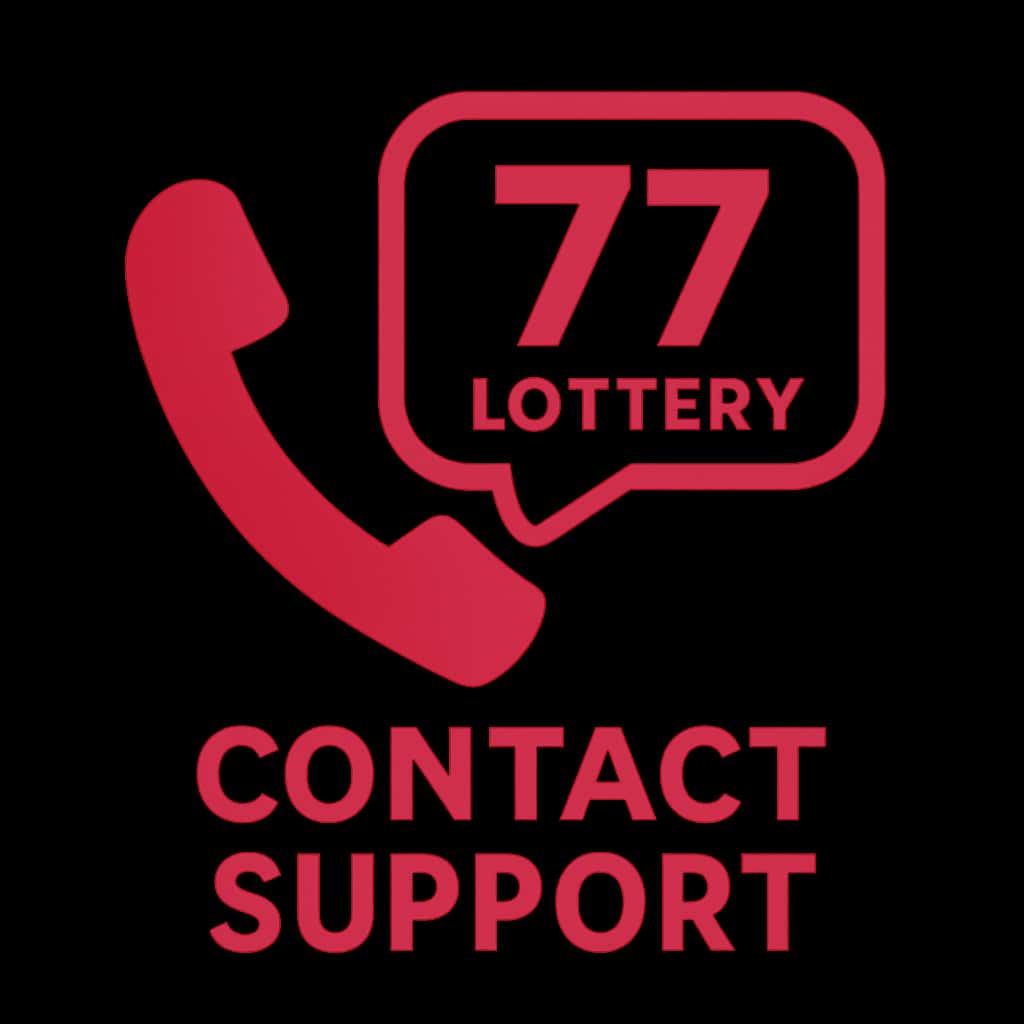 A professional badge for Contact 77 Lottery Support.