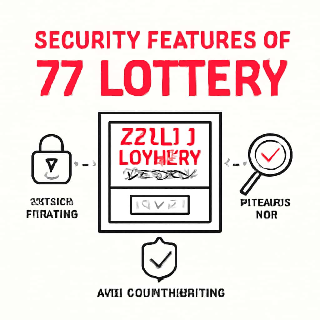An educational illustration detailing security features of 77 Lottery.