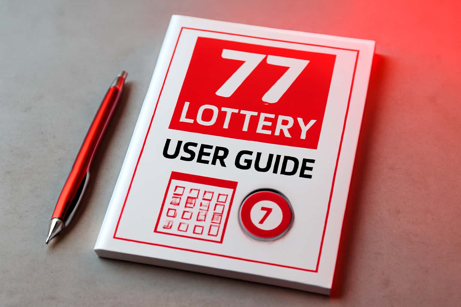 Informational scene showcasing the 77 Lottery User Guide.